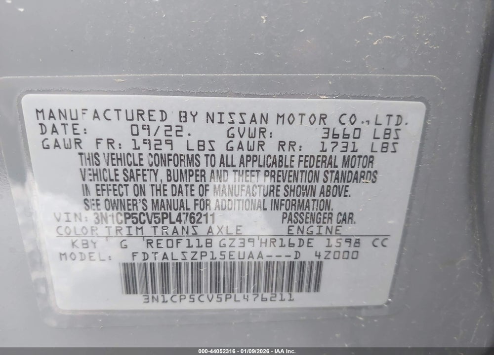 2023 NISSAN KICKS SV XTRONIC CVT VIN: 3N1CP5CV5PL476211