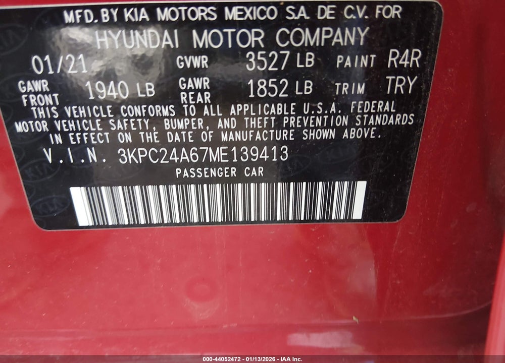 2021 HYUNDAI ACCENT SE VIN: 3KPC24A67ME139413