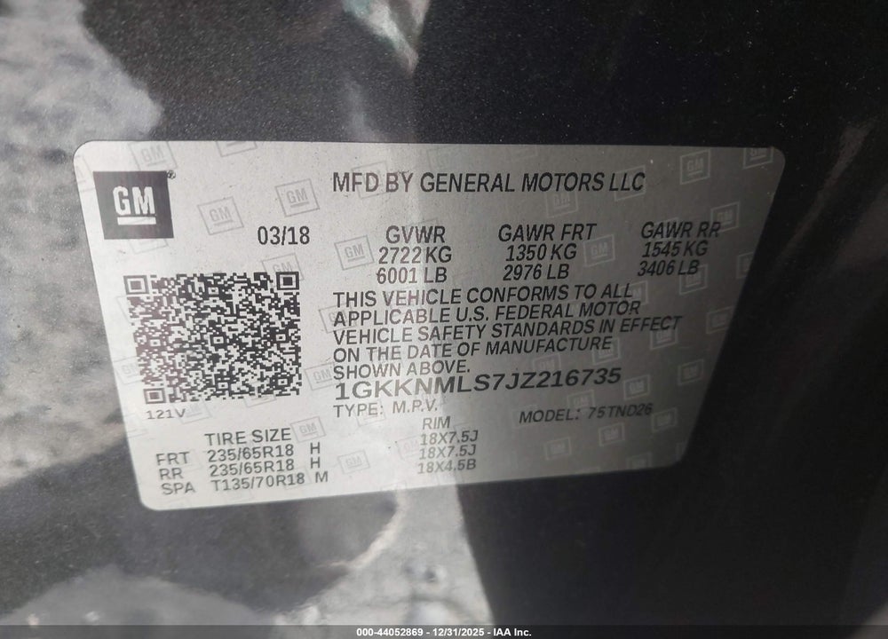 2018 GMC ACADIA SLT-1 VIN: 1GKKNMLS7JZ216735