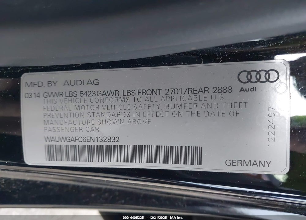 2014 AUDI A7 3.0T PREMIUM PLUS VIN: WAUWGAFC6EN132832