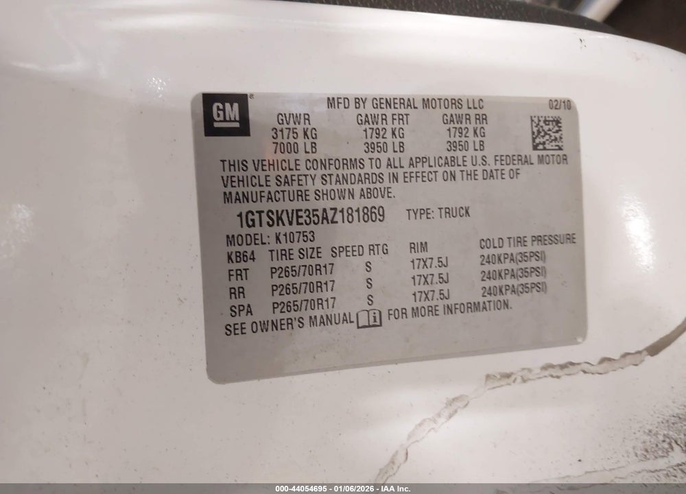 2010 GMC SIERRA 1500 SLE VIN: 1GTSKVE35AZ181869