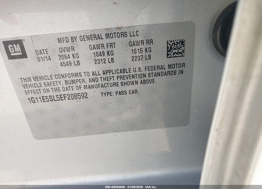 2014 CHEVROLET MALIBU 2LT VIN: 1G11E5SL5EF208592