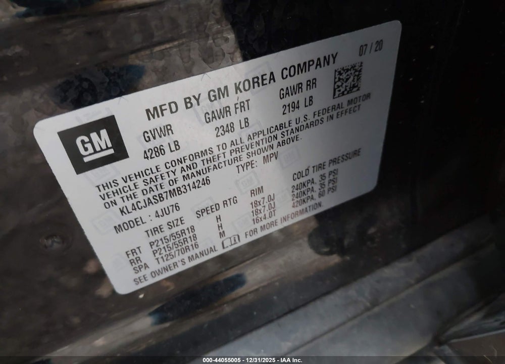 2021 BUICK ENCORE FWD PREFERRED VIN: KL4CJASB7MB314246