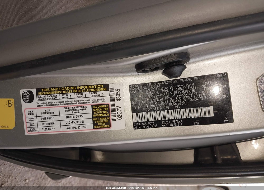 2009 TOYOTA SIENNA LE VIN: 5TDZK23C89S241740