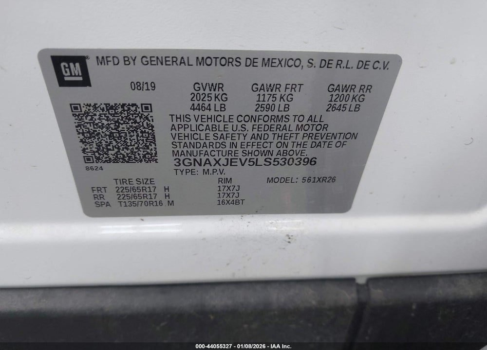 2020 CHEVROLET EQUINOX FWD 2FL VIN: 3GNAXJEV5LS530396