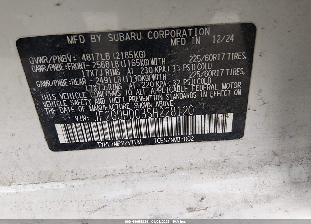 2025 SUBARU CROSSTREK PREMIUM VIN: JF2GUHDC3SH228120