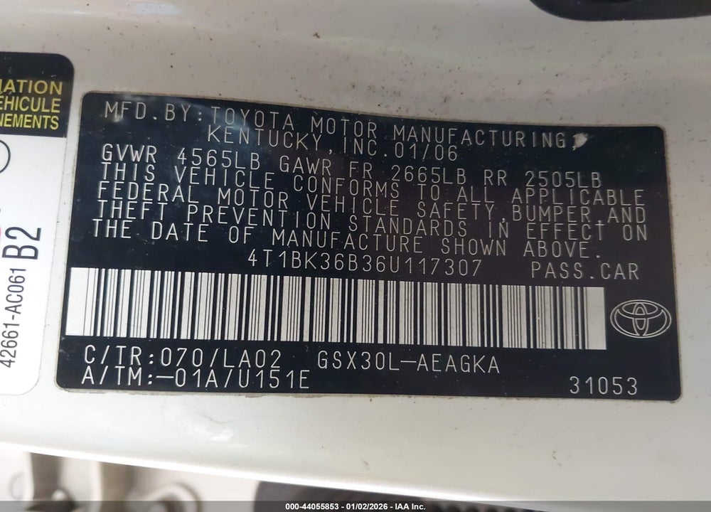 2006 TOYOTA AVALON XLS VIN: 4T1BK36B36U117307