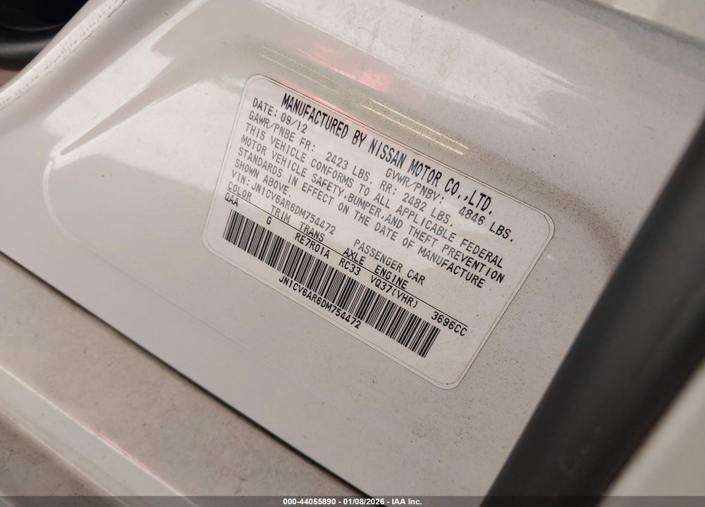 2013 INFINITI G37X VIN: JN1CV6AR6DM754472