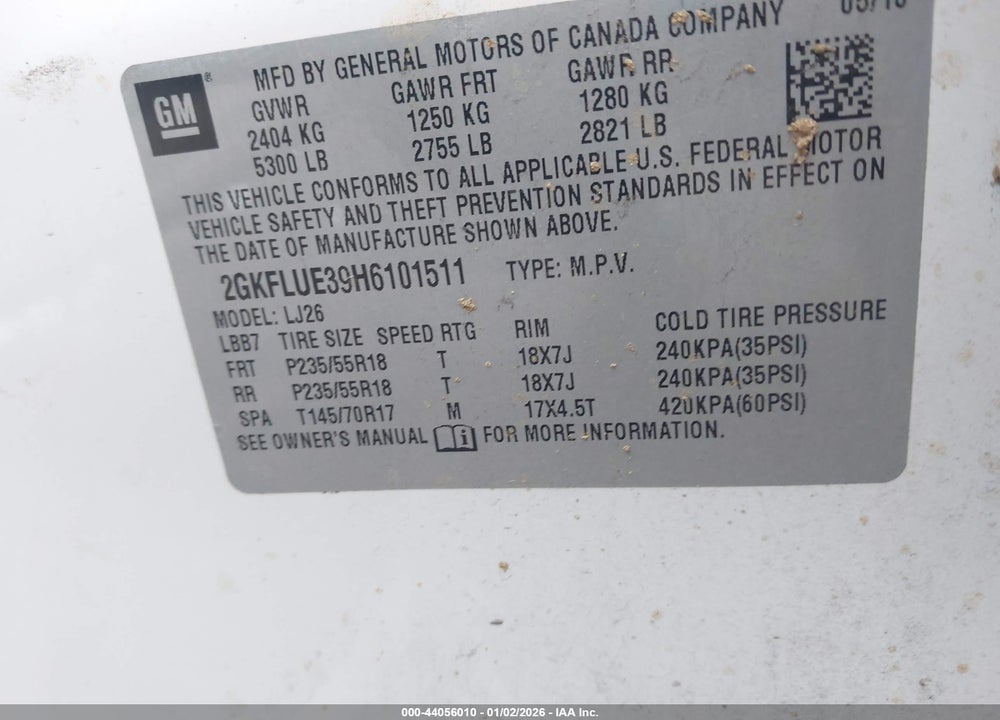 2017 GMC TERRAIN SLT VIN: 2GKFLUE39H6101511