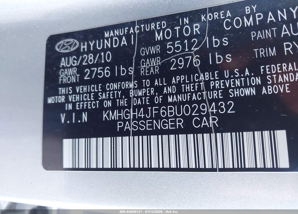 2011 HYUNDAI EQUUS SIGNATURE VIN: KMHGH4JF6BU029432