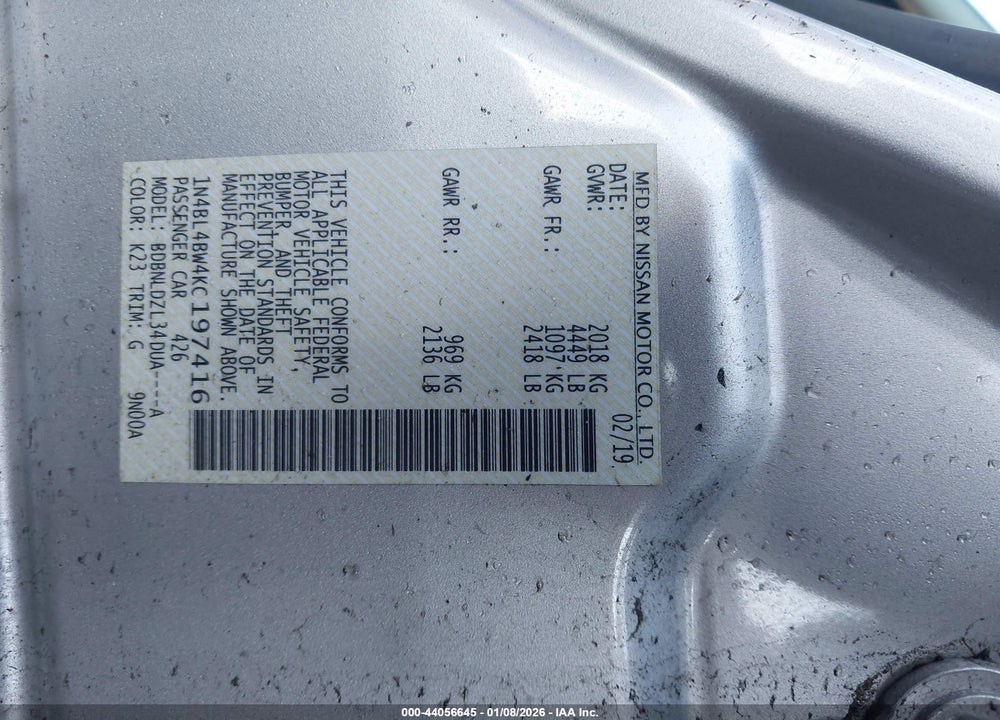 2019 NISSAN ALTIMA 2.5 S VIN: 1N4BL4BW4KC197416
