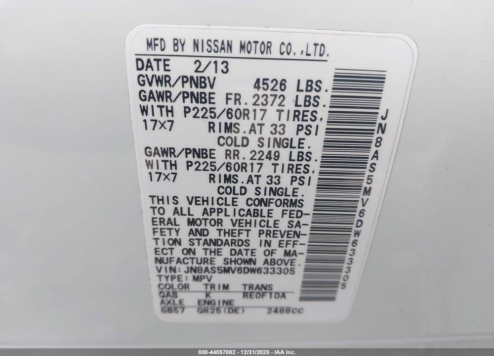 2013 NISSAN ROGUE SV VIN: JN8AS5MV6DW633305