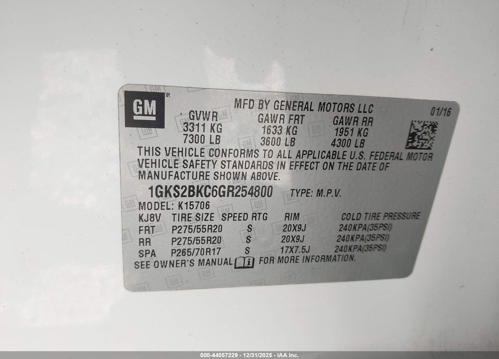 2016 GMC YUKON SLT VIN: 1GKS2BKC6GR254800