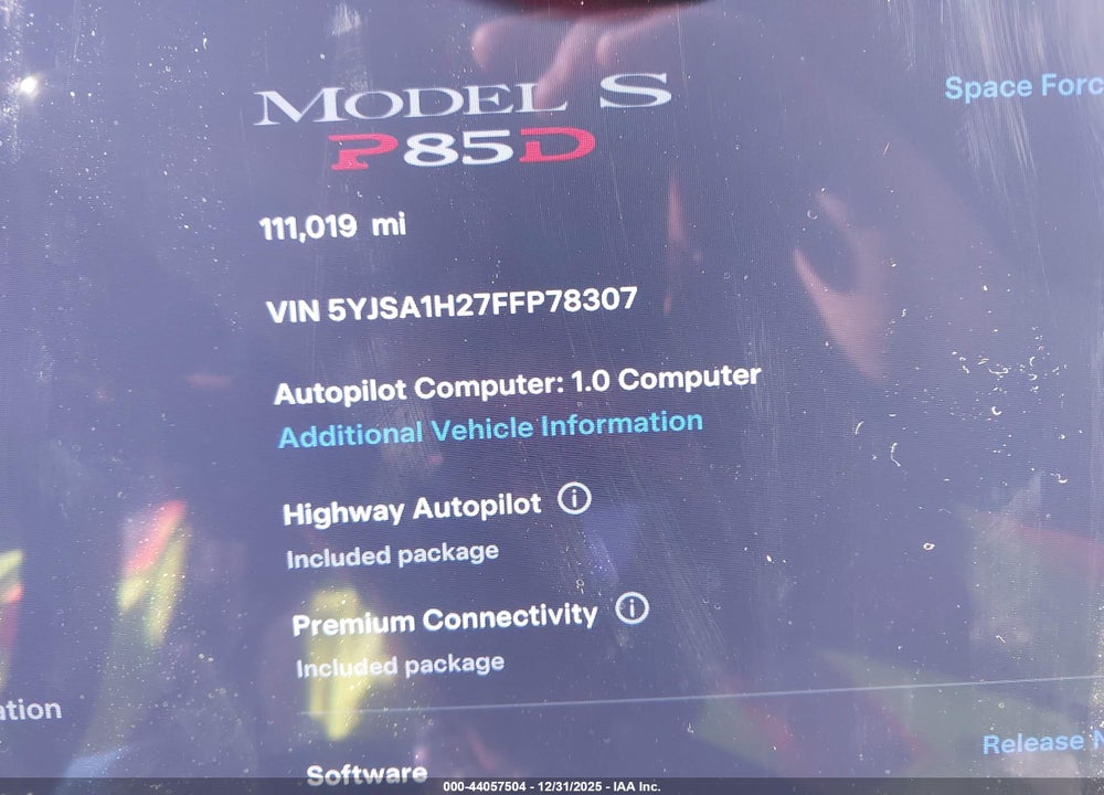 2015 TESLA MODEL S 70D/85D/P85D VIN: 5YJSA1H27FFP78307
