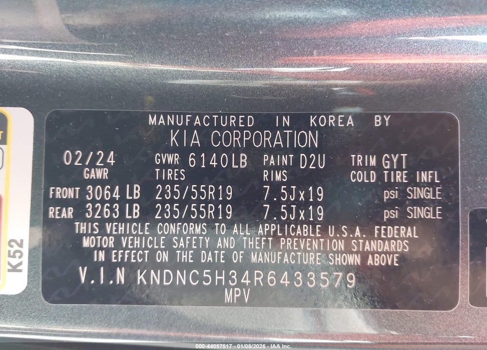 2024 KIA CARNIVAL MPV EX VIN: KNDNC5H34R6433579