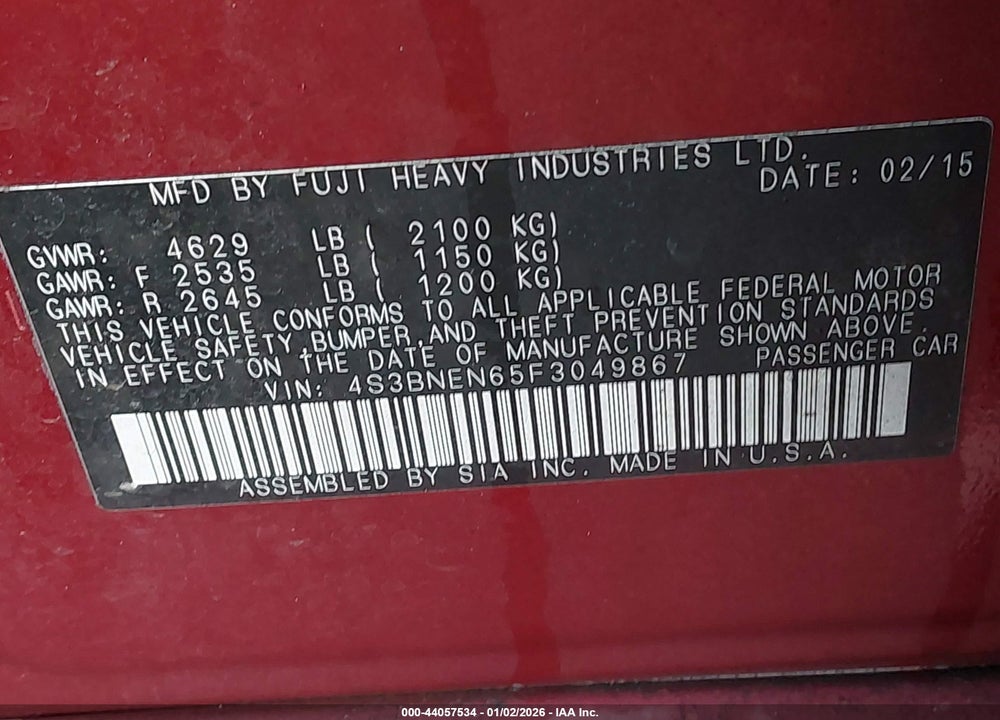 2015 SUBARU LEGACY 3.6R LIMITED VIN: 4S3BNEN65F3049867