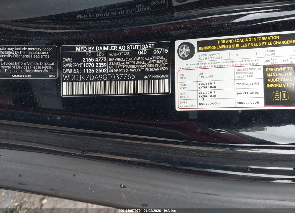 2016 MERCEDES-BENZ SL 550 VIN: WDDJK7DA9GF037765
