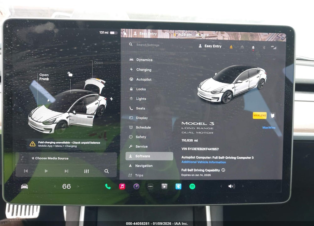 2019 TESLA MODEL 3 LONG RANGE/PERFORMANCE VIN: 5YJ3E1EB2KF441857