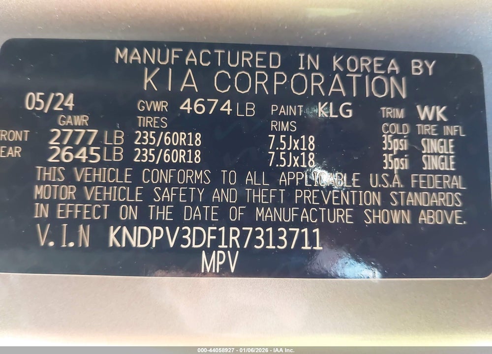 2024 KIA SPORTAGE EX VIN: KNDPV3DF1R7313711