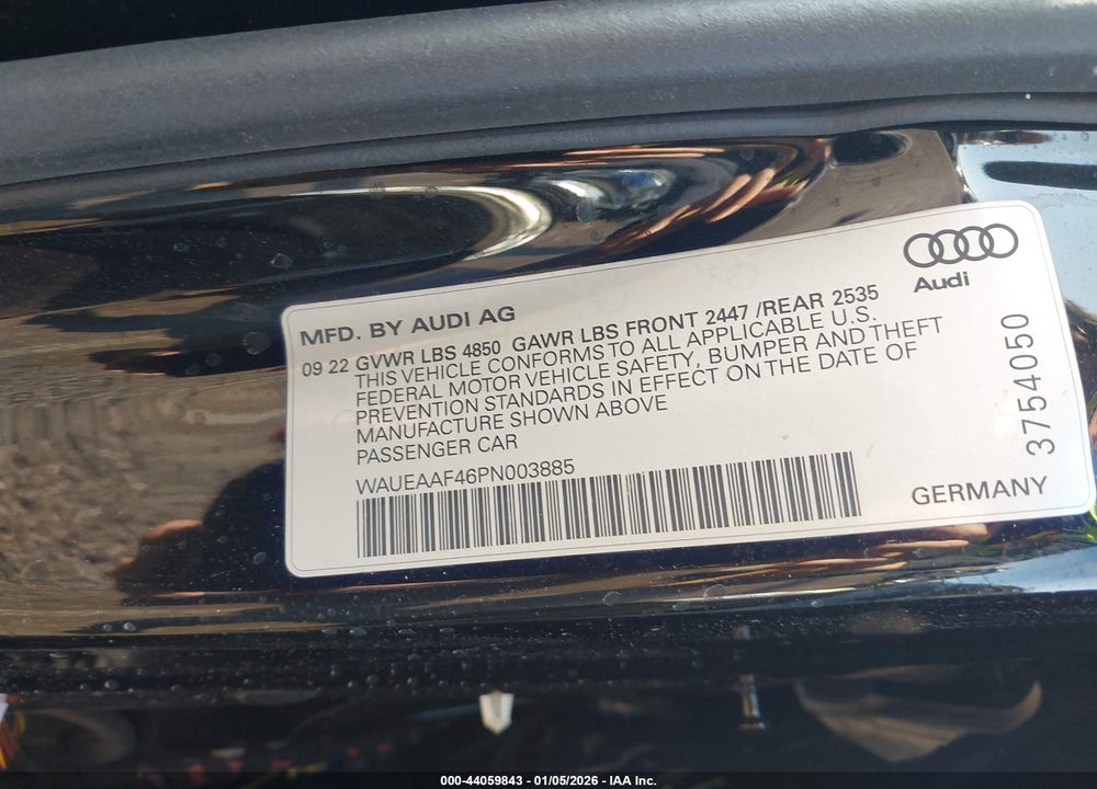 2023 AUDI A4 PREMIUM PLUS 45 TFSI S LINE QUATTRO S TRONIC VIN: WAUEAAF46PN003885