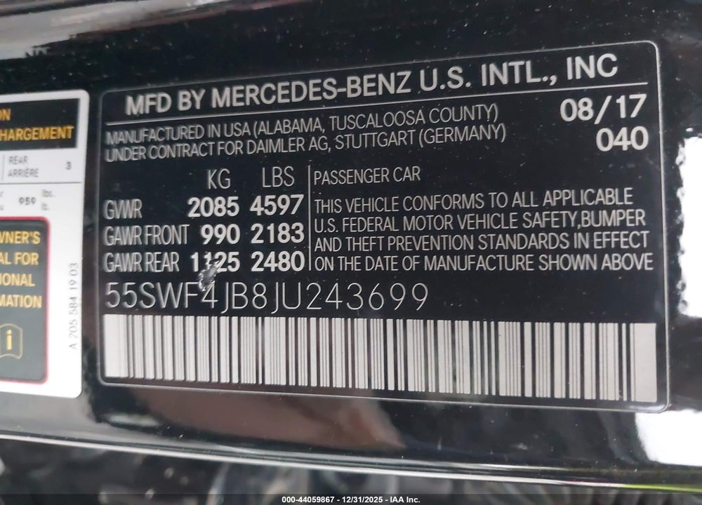 2018 MERCEDES-BENZ C 300 VIN: 55SWF4JB8JU243699