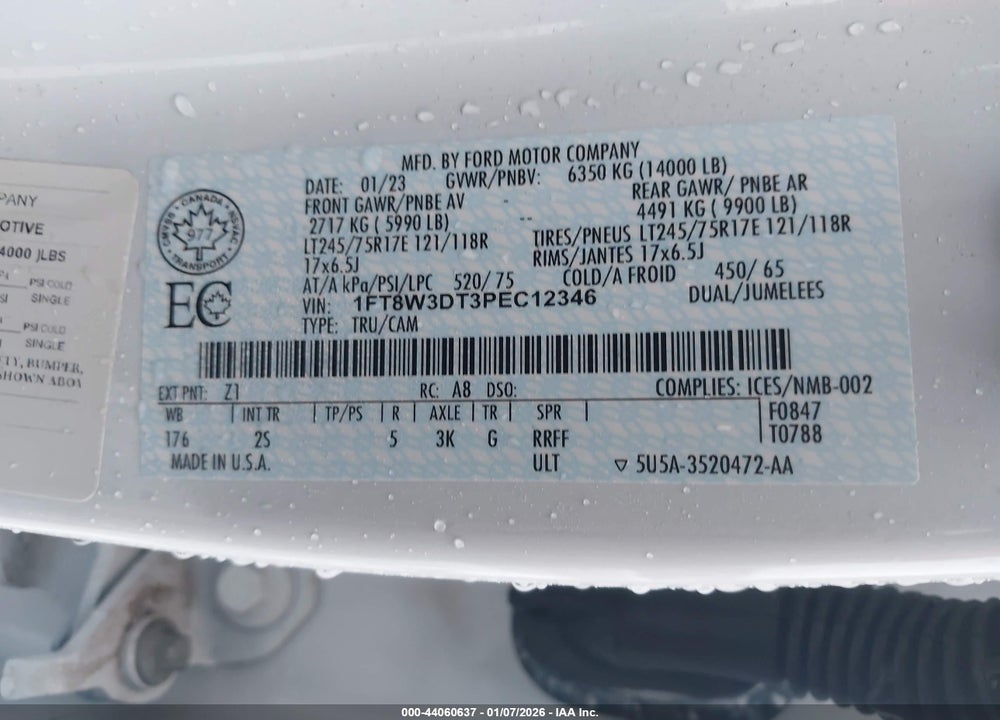 2023 FORD F-350 XLT VIN: 1FT8W3DT3PEC12346