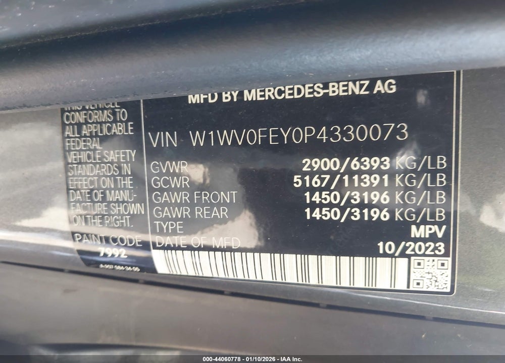 2023 MERCEDES-BENZ METRIS VIN: W1WV0FEY0P4330073