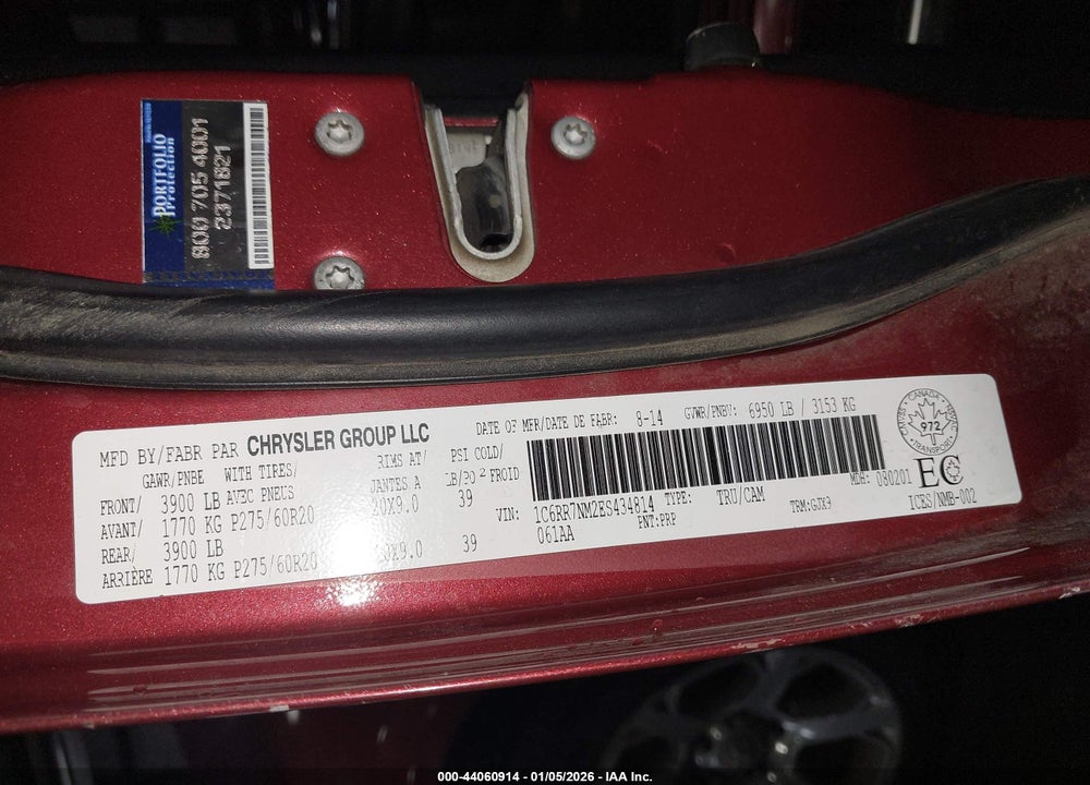 2014 RAM 1500 LAIE VIN: 1C6RR7NM2ES434814