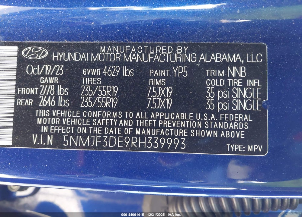 2024 HYUNDAI TUCSON SEL VIN: 5NMJF3DE9RH339993