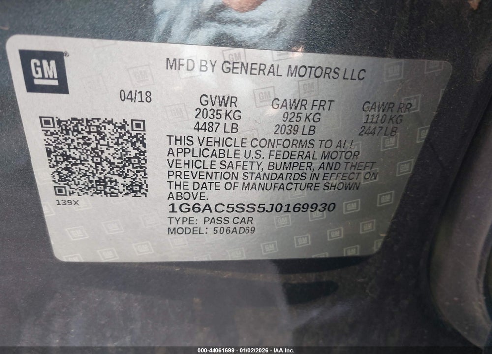 2018 CADILLAC ATS PREMIUM LUXURY VIN: 1G6AC5SS5J0169930