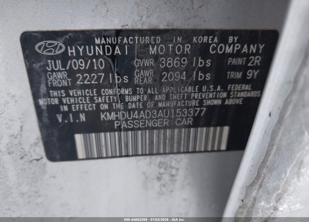 2010 HYUNDAI ELANTRA GLS VIN: KMHDU4AD3AU153377