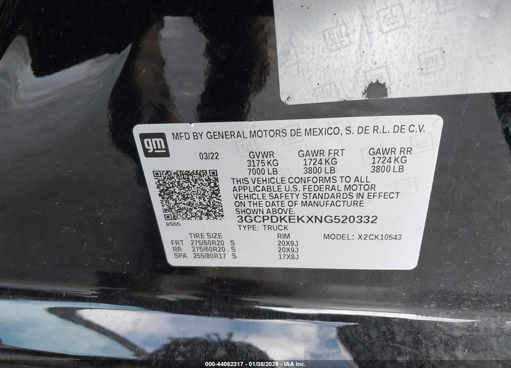 2022 CHEVROLET SILVERADO 1500 4WD  SHORT BED LT WITH 2FL VIN: 3GCPDKEKXNG520332
