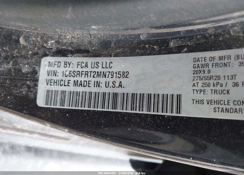 2021 RAM 1500 LAIE  4X4 6'4 BOX VIN: 1C6SRFRT2MN791582