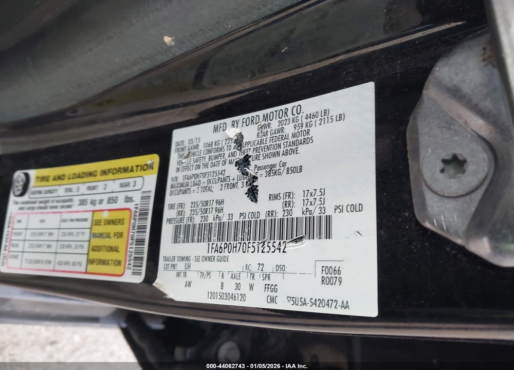 2015 FORD FUSION SE VIN: 1FA6P0H70F5125542