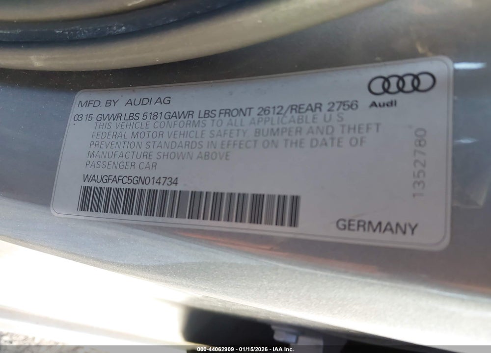 2016 AUDI A6 2.0T PREMIUM PLUS VIN: WAUGFAFC5GN014734