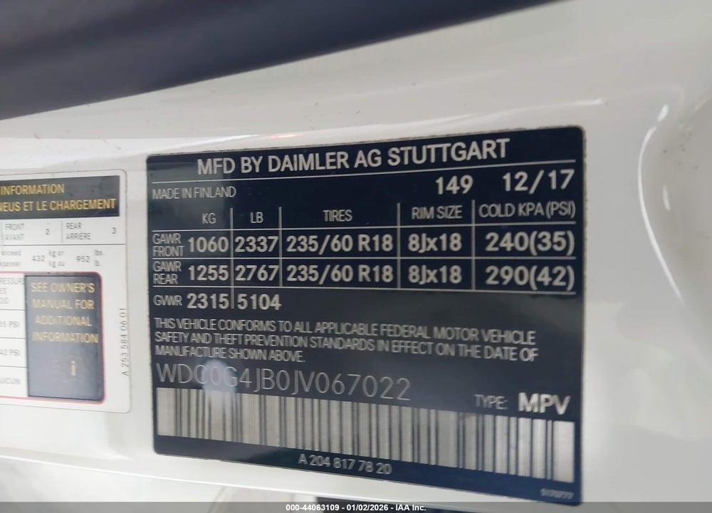2018 MERCEDES-BENZ GLC 300 VIN: WDC0G4JB0JV067022