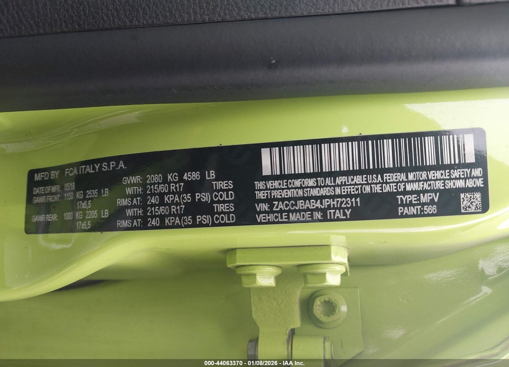 2018 JEEP RENEGADE UPLAND EDITION 4X4 VIN: ZACCJBAB4JPH72311