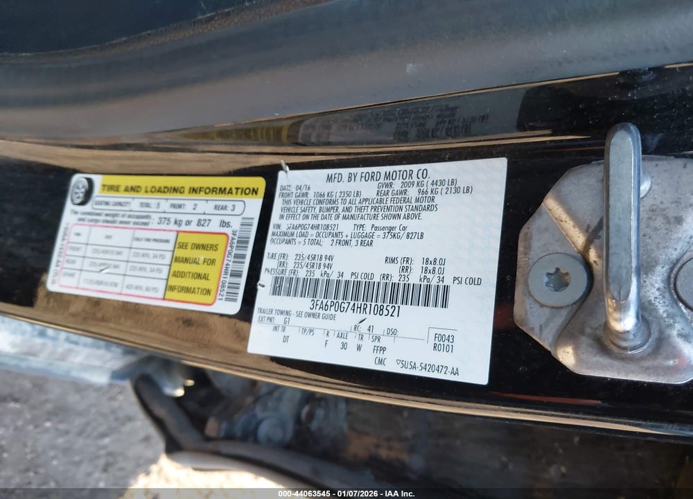 2017 FORD FUSION S VIN: 3FA6P0G74HR108521