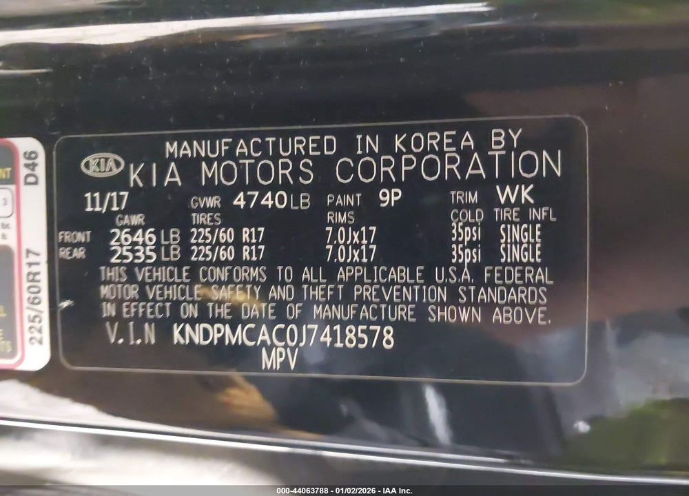 2018 KIA SPORTAGE LX VIN: KNDPMCAC0J7418578