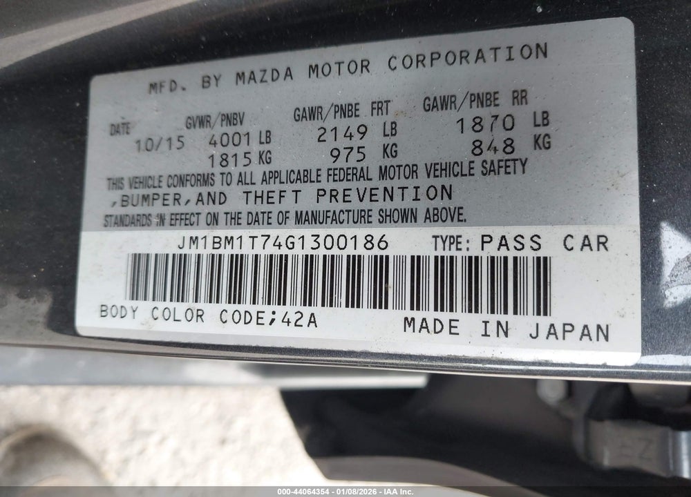 2016 MAZDA 3 I SPORT VIN: JM1BM1T74G1300186
