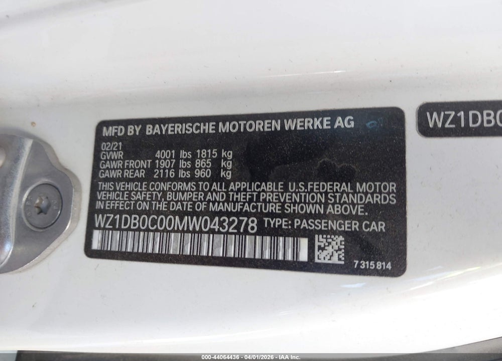 2021 TOYOTA GR SUPRA 3.0 PREMIUM VIN: WZ1DB0C00MW043278