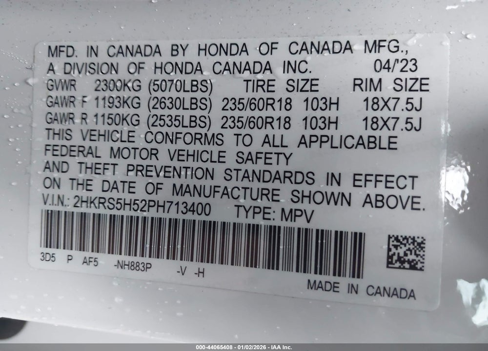 2023 HONDA CR-V HYBRID SPORT VIN: 2HKRS5H52PH713400