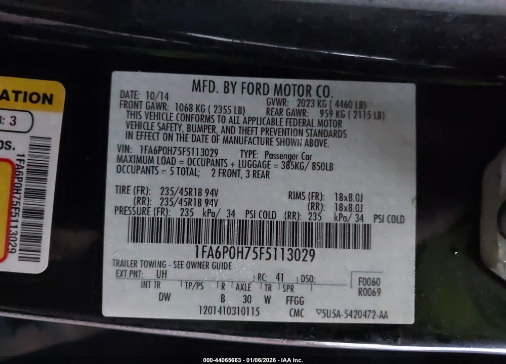 2015 FORD FUSION SE VIN: 1FA6P0H75F5113029