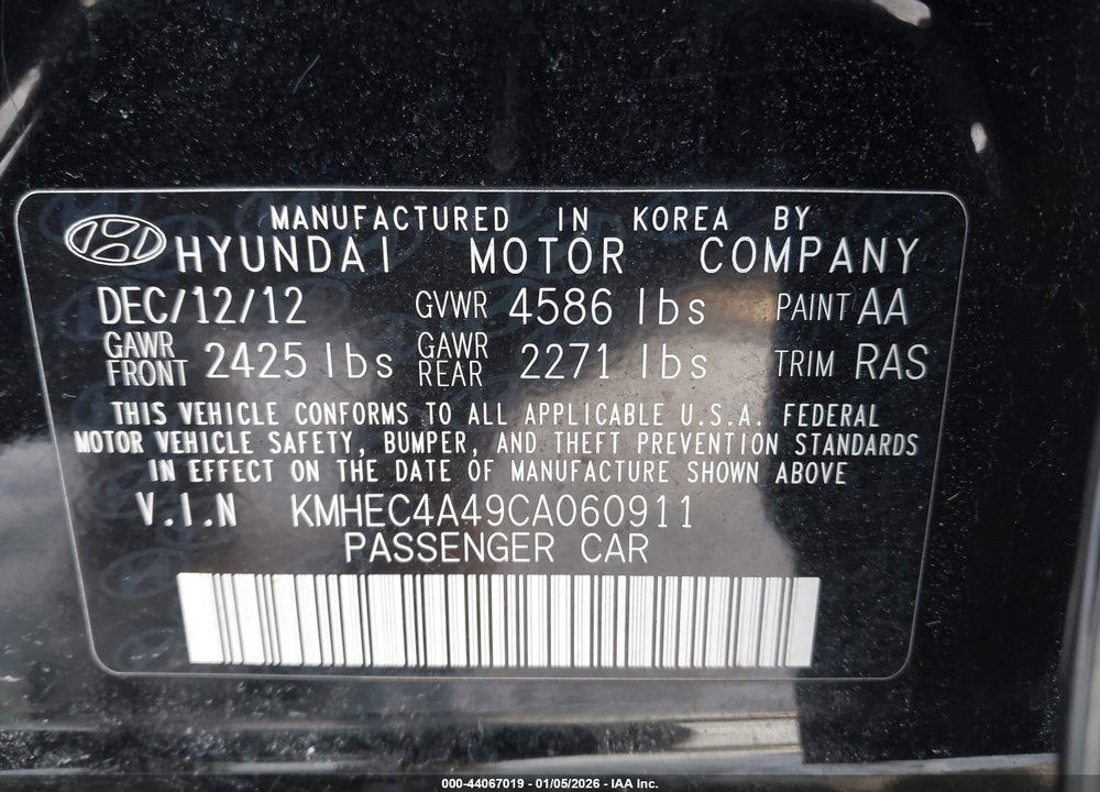 2012 HYUNDAI SONATA HYBRID VIN: KMHEC4A49CA060911