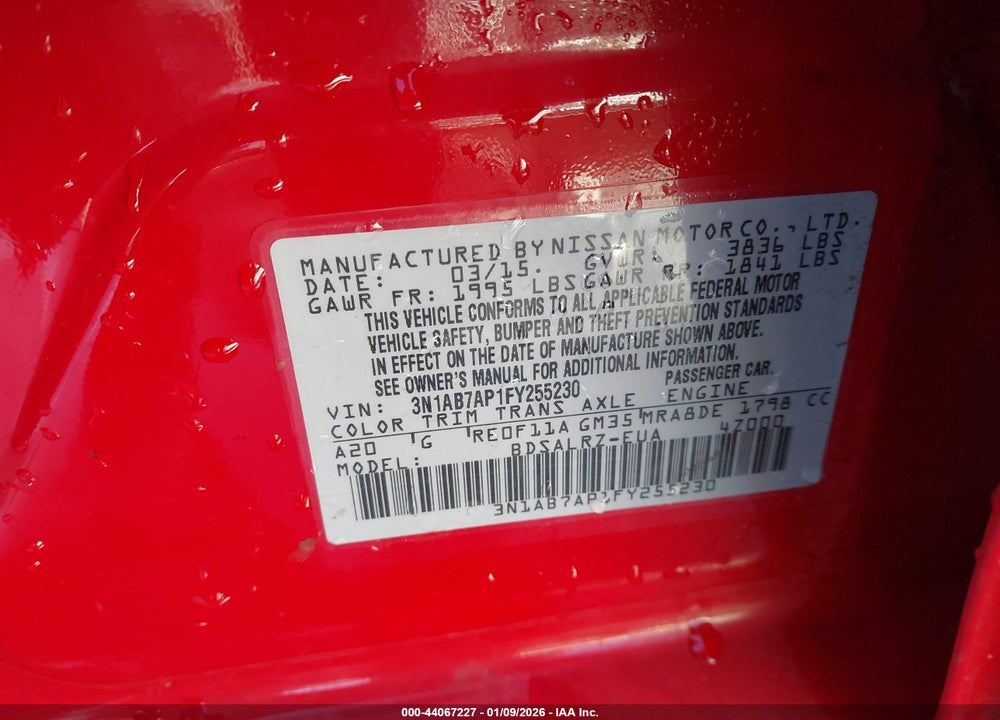2015 NISSAN SENTRA SR VIN: 3N1AB7AP1FY255230