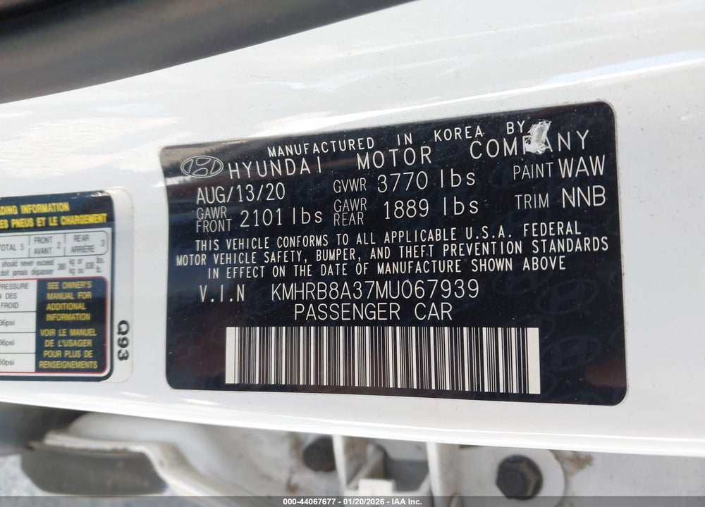 2021 HYUNDAI VENUE SE VIN: KMHRB8A37MU067939