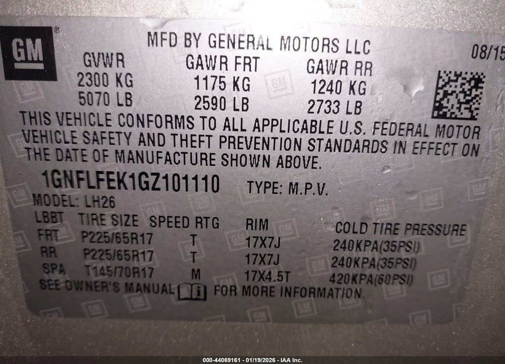 2016 CHEVROLET EQUINOX LT VIN: 1GNFLFEK1GZ101110