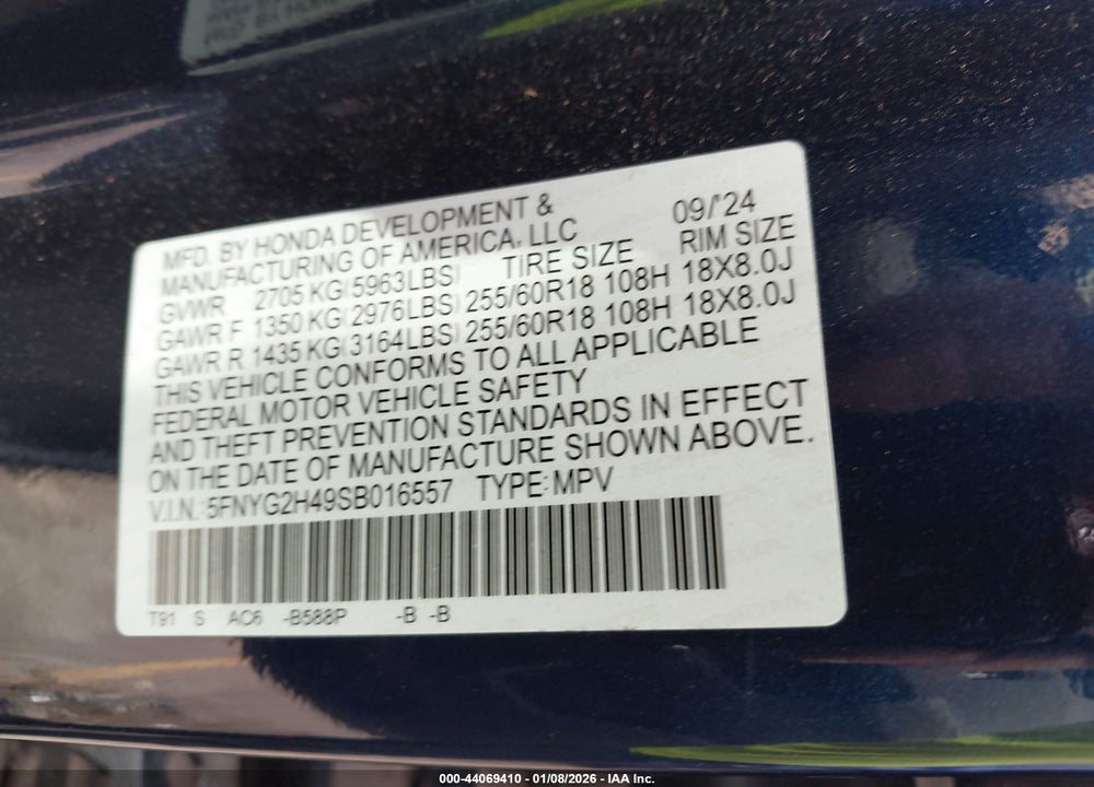 2025 HONDA PILOT EX-L VIN: 5FNYG2H49SB016557
