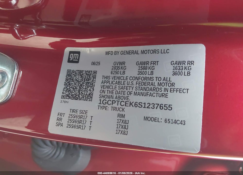 2025 CHEVROLET COLORADO 4WD LT VIN: 1GCPTCEK6S1237655