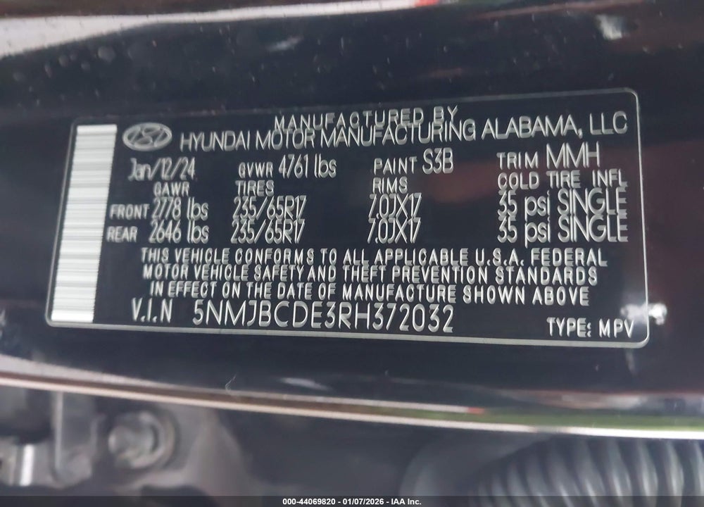 2024 HYUNDAI TUCSON SEL VIN: 5NMJBCDE3RH372032
